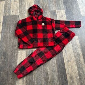Women's Joyspun Red & Black Buffalo Plaid Pajama Set Women's XS 0-2 Teddy Bear